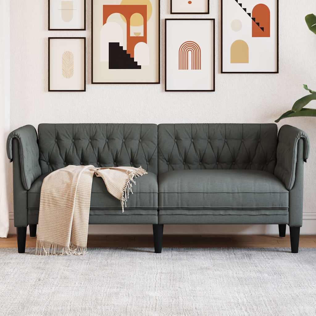 vidaXL Chesterfield 2-Seater Sofa Dark Grey Fabric