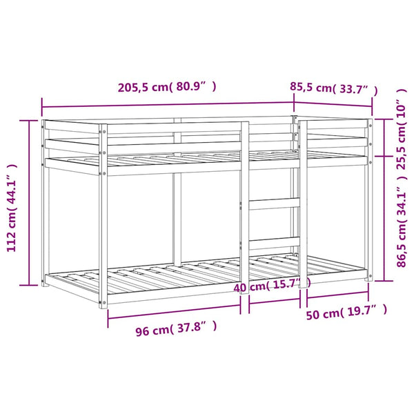 vidaXL Bunk Bed Waxed Brown 80x200 cm Solid Pine Wood