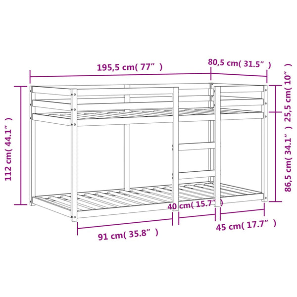 vidaXL Bunk Bed Wax Brown 75x190 cm Solid Pine Wood