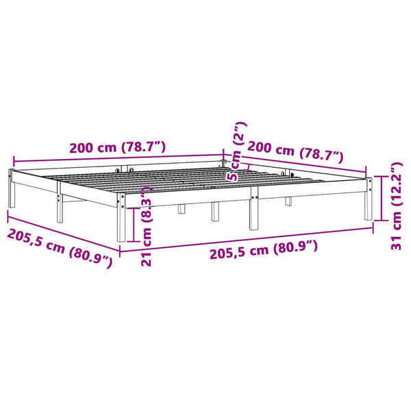 vidaXL Solid Wood Bed Frame without Mattress Waxed Brown 200x200 Pinewood