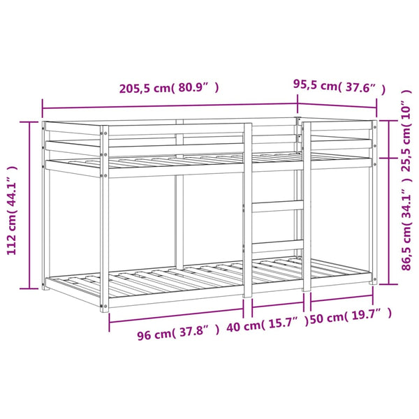 vidaXL Bunk Bed Wax Brown 90x200 cm Solid Pine Wood