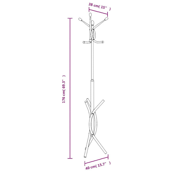 vidaXL Coat Rack White 176 cm Powder-Coated Iron