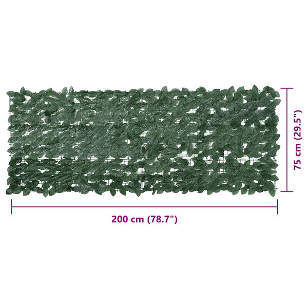 vidaXL Balcony Privacy Screen with Dark Green Leaves 200x75 cm