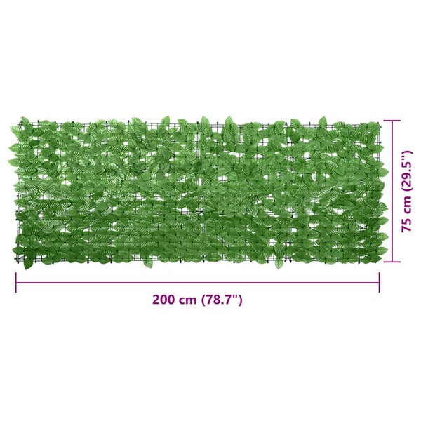 vidaXL Balcony Privacy Screen with Green Leaves 200x75 cm
