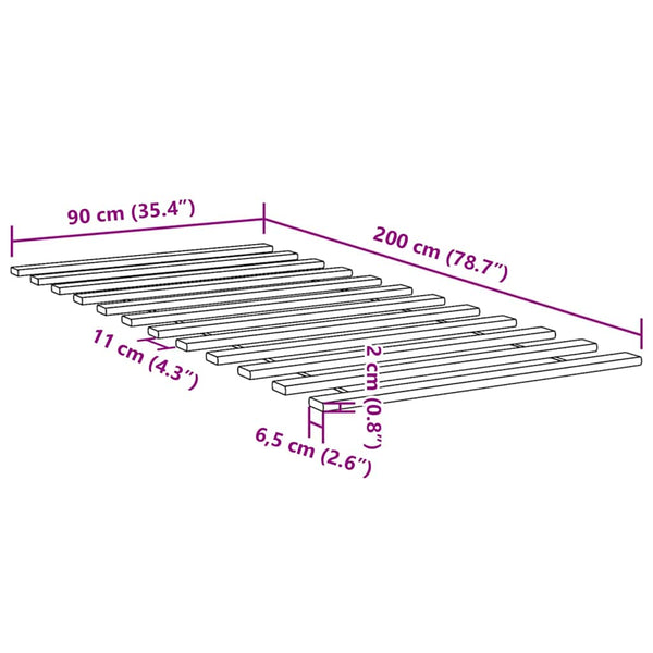 vidaXL Slatted Bed Base 90x200 cm Solid Pine Wood