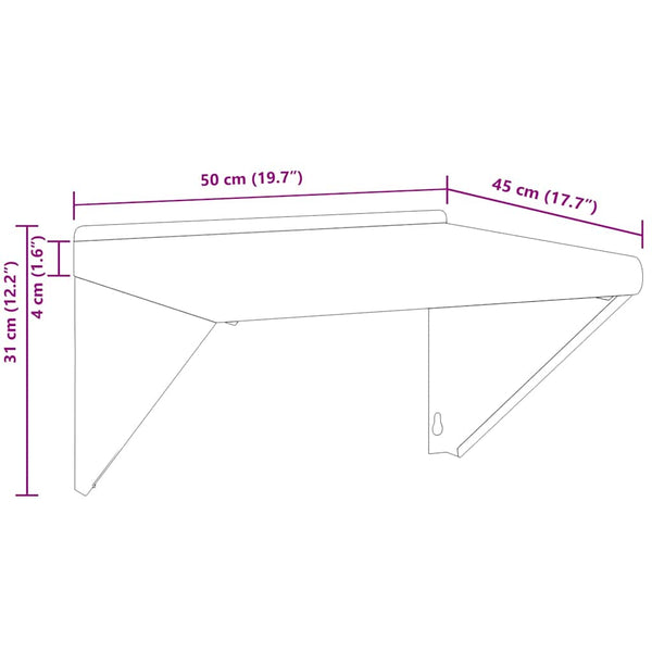 vidaXL Wall Shelf 50x45x31 cm Silver Stainless Steel