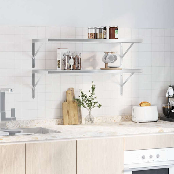 vidaXL Wall Shelves 2 pcs. 100x40 cm Silver Stainless Steel