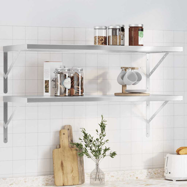 vidaXL Wall Shelves 2 pcs. 100x40 cm Silver Stainless Steel