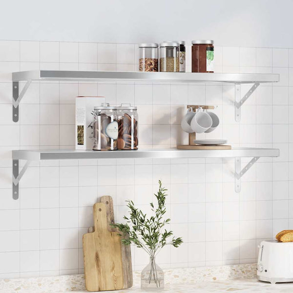 vidaXL Wall Shelves 2 pcs. 100x30 cm Silver Stainless Steel