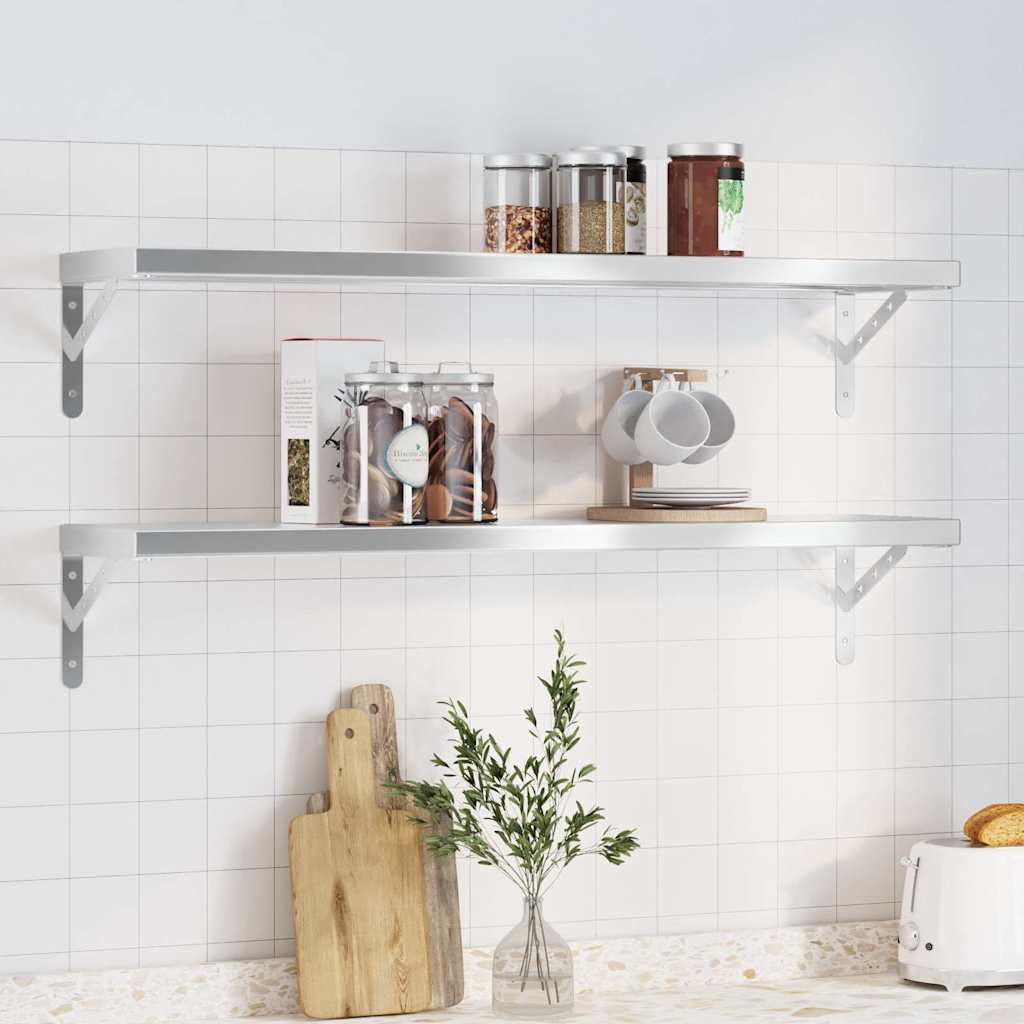 vidaXL Wall Shelves 2 pcs. 100x23.5 cm Silver Stainless Steel