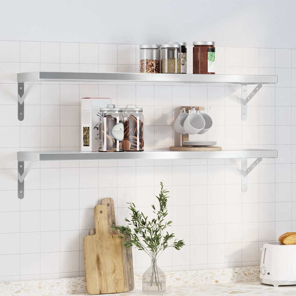 vidaXL Wall Shelves 2 pcs. 100x23.5 cm Silver Stainless Steel