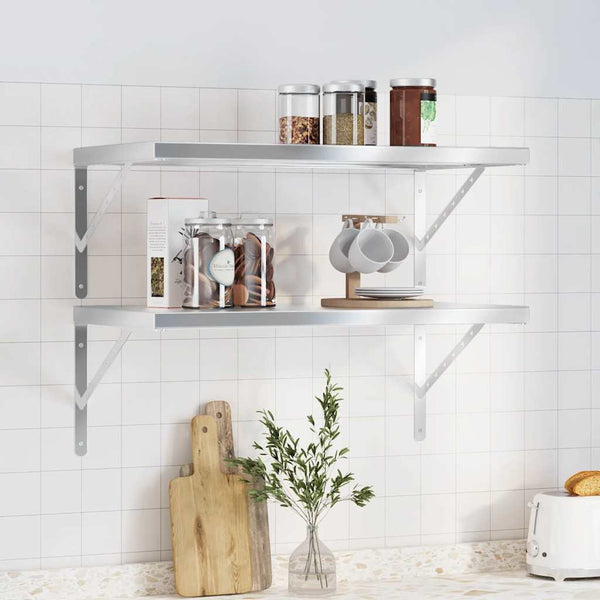 vidaXL Wall Shelves 2 pcs. 75x40 cm Silver Stainless Steel