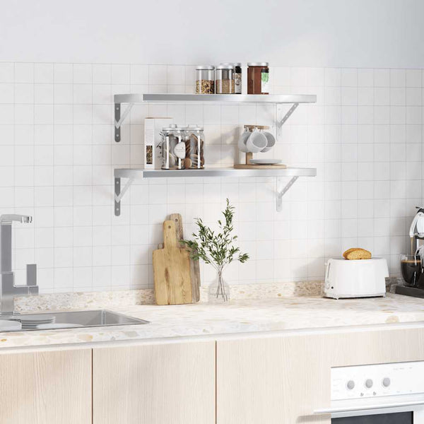 vidaXL Wall Shelves 2 pcs. 75x30 cm Silver Stainless Steel