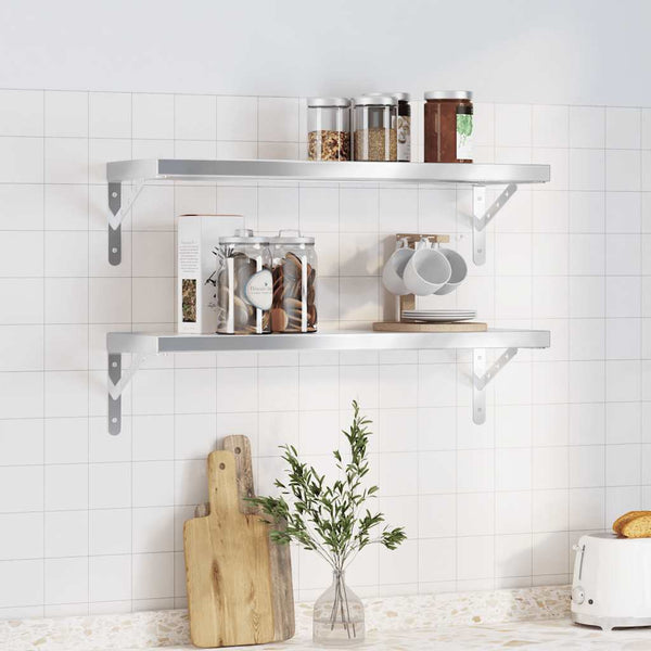 vidaXL Wall Shelves 2 pcs. 75x23.5 cm Silver Stainless Steel