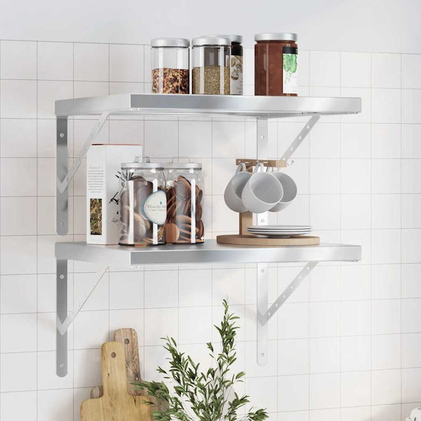 vidaXL Wall Shelves 2 pcs. 50x40 cm Silver Stainless Steel