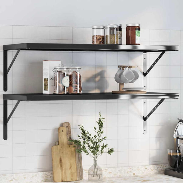 vidaXL Wall Shelves 2 pcs. 100x40 cm Black Stainless Steel