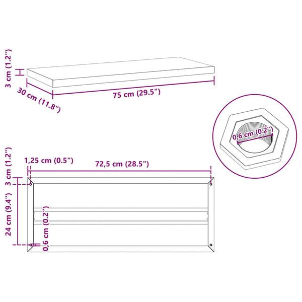 vidaXL Wall Shelves 2 pcs 75x30 cm Black Stainless Steel
