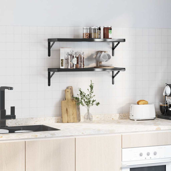 vidaXL Wall Shelves 2 pcs. 75x23.5 cm Black Stainless Steel