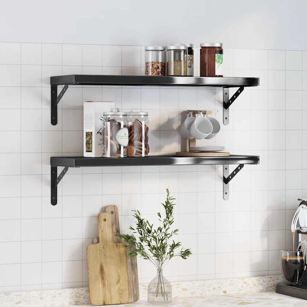 vidaXL Wall Shelves 2 pcs. 75x23.5 cm Black Stainless Steel