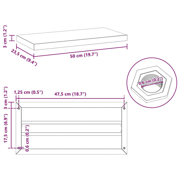 vidaXL Wall Shelves 2 pcs. 50x23.5 cm Black Stainless Steel