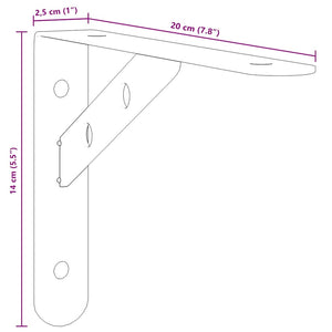 vidaXL Shelf Brackets 4 pcs 20x2.5x14 cm Silver Stainless Steel