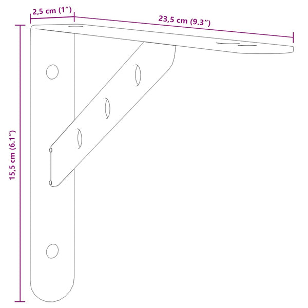 vidaXL Shelf Brackets 4 pcs 23.5x2.5x15.5 cm Silver Stainless Steel