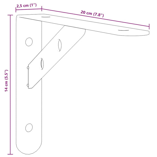 vidaXL Shelf Brackets 4 pcs. 20x2.5x14 cm Black Stainless Steel
