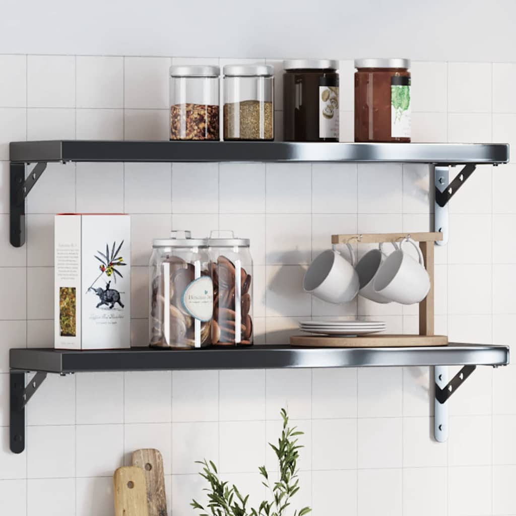 vidaXL Shelf Brackets 4 pcs. 20x2.5x14 cm Black Stainless Steel