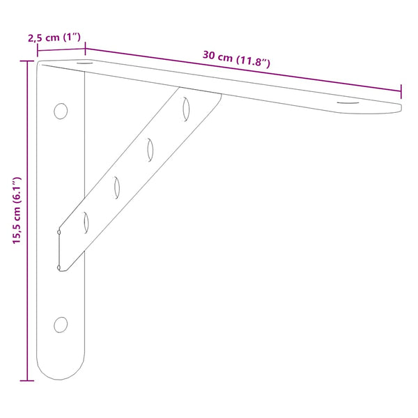 vidaXL Shelf Brackets 4 pcs. 30x2.5x15.5 cm Black Stainless Steel
