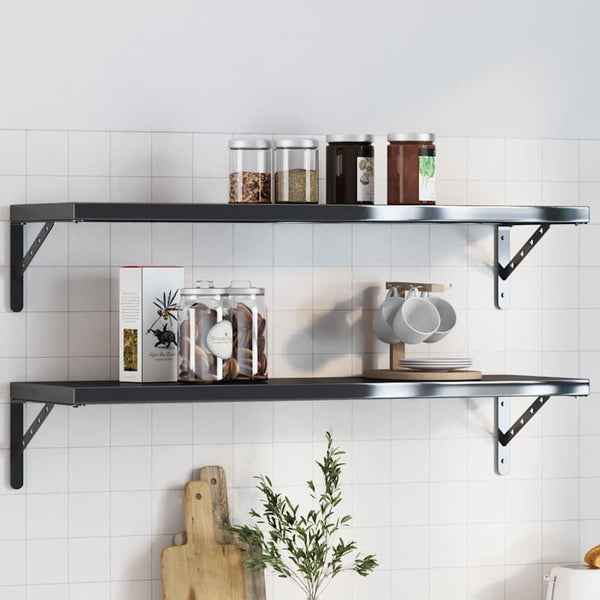 vidaXL Shelf Brackets 4 pcs. 30x2.5x15.5 cm Black Stainless Steel