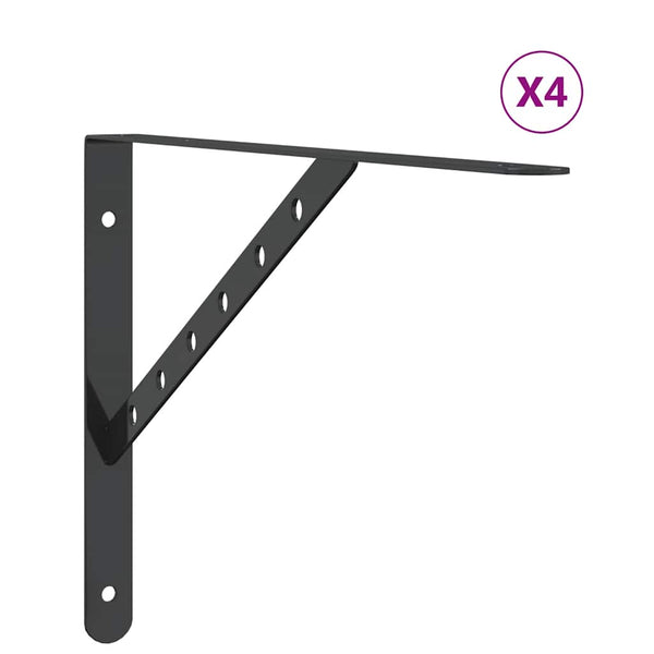 vidaXL Shelf Brackets 4 pcs. 40x2.5x25 cm Black Stainless Steel