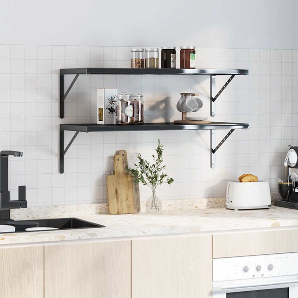 vidaXL Shelf Brackets 4 pcs. 40x2.5x25 cm Black Stainless Steel
