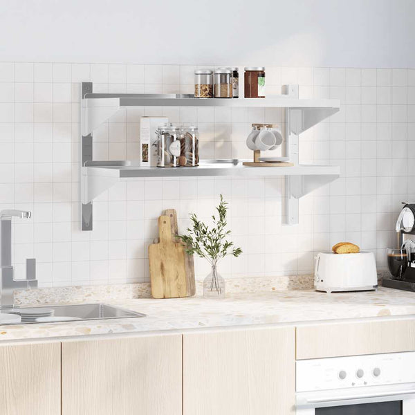 vidaXL Wall Shelf with 2 Tiers 100x40x60 cm Silver Stainless Steel