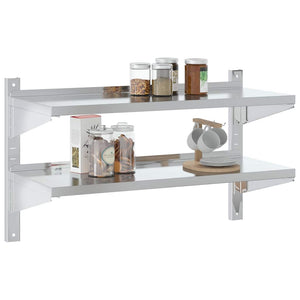 vidaXL Wall Shelf with 2 Tiers 100x40x60 cm Silver Stainless Steel