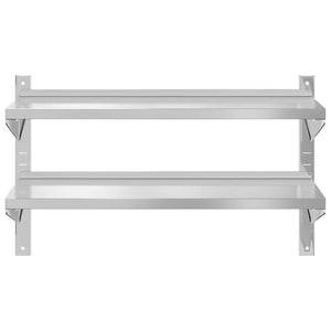 vidaXL Wall Shelf with 2 Tiers 100x40x60 cm Silver Stainless Steel