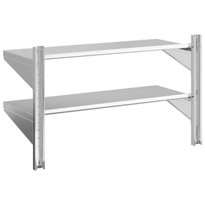 vidaXL Wall Shelf with 2 Tiers 100x40x60 cm Silver Stainless Steel