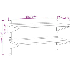 vidaXL Wall Shelf with 2 Tiers 100x40x60 cm Silver Stainless Steel