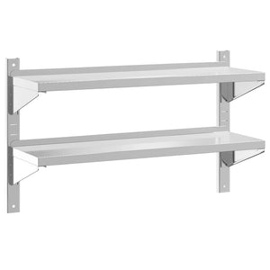 vidaXL Wall Shelf with 2 Tiers 100x30x60 cm Silver Stainless Steel