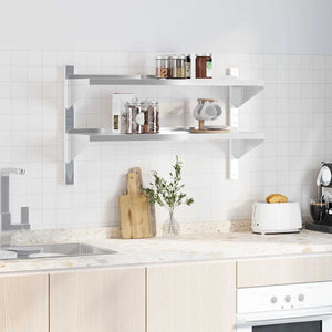 vidaXL Wall Shelf with 2 Tiers 100x30x60 cm Silver Stainless Steel