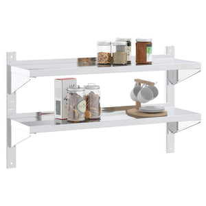 vidaXL Wall Shelf with 2 Tiers 100x30x60 cm Silver Stainless Steel