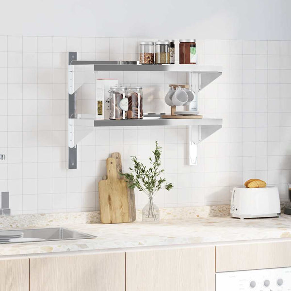 vidaXL Wall Shelf with 2 Tiers 75x30x60 cm Silver Stainless Steel