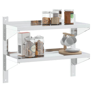 vidaXL Wall Shelf with 2 Tiers 75x30x60 cm Silver Stainless Steel