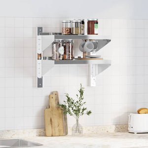 vidaXL Wall Shelf with 2 Tiers 50x30x48 cm Silver Stainless Steel
