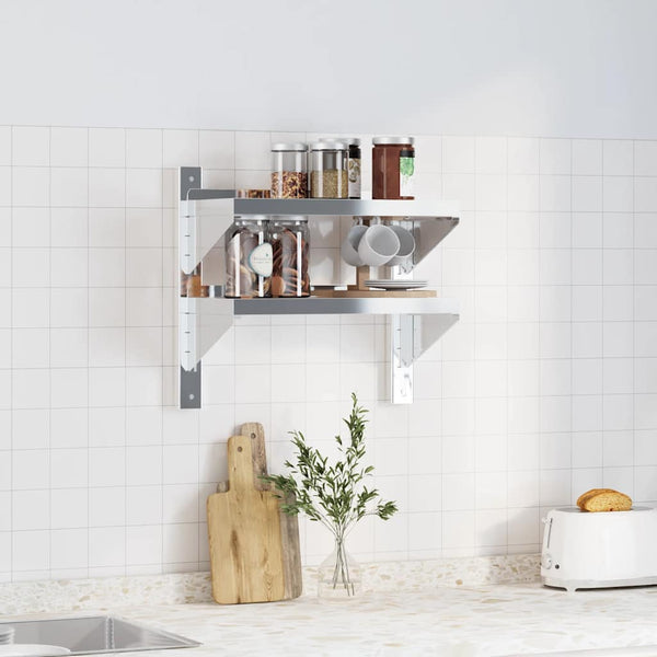 vidaXL Wall Shelf with 2 Tiers 50x23.5x48 cm Silver Stainless Steel
