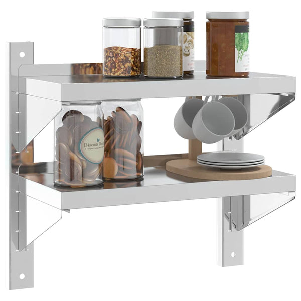 vidaXL Wall Shelf with 2 Tiers 50x23.5x48 cm Silver Stainless Steel