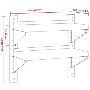 vidaXL Wall Shelf with 2 Tiers 50x23.5x48 cm Silver Stainless Steel