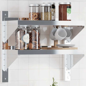 vidaXL Wall Shelf with 2 Tiers 50x23.5x48 cm Silver Stainless Steel