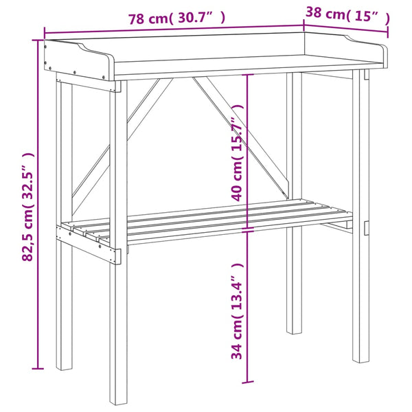 vidaXL Potting Bench with Storage Brown 78x38x82.5 cm Solid Fir Wood