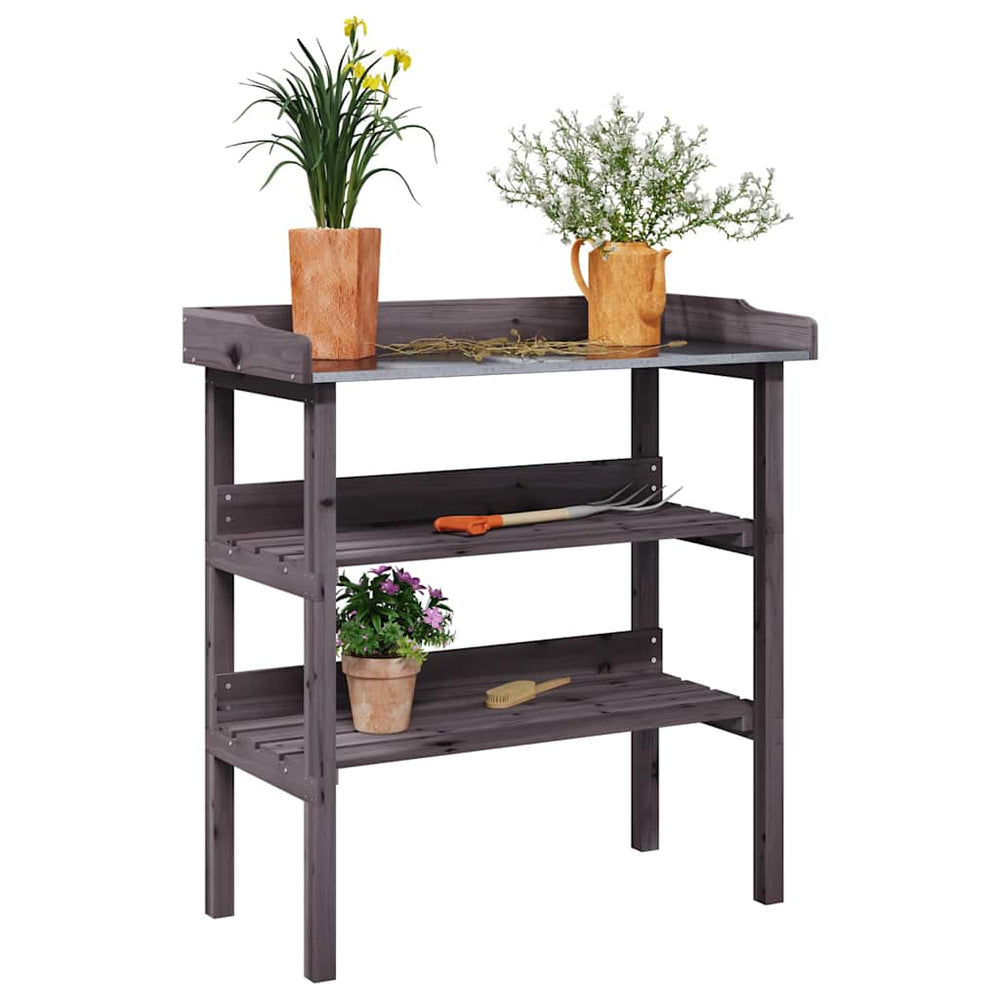 vidaXL Potting Bench with Shelves Grey 78x38x82.5 cm Solid Fir Wood