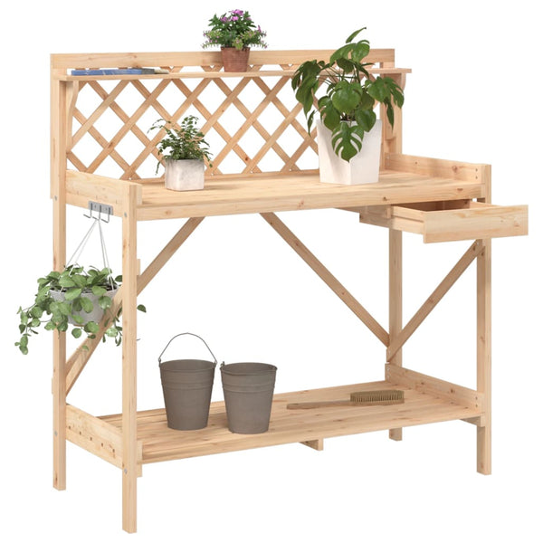 vidaXL Potting Bench with Trellis Solid Fir Wood